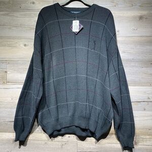 Vintage Carmel Sweater Embroidered Golfer Cotton Men’s XXL USA Made Gray Check